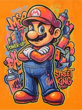 Kid’s Orange Mario Colorful Short Sleeve Graphic Tee Size Medium New W/O Tags
